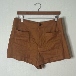 Maeve The Colette Linen Blend High Rise Shorts Brown Front Pockets Size 32